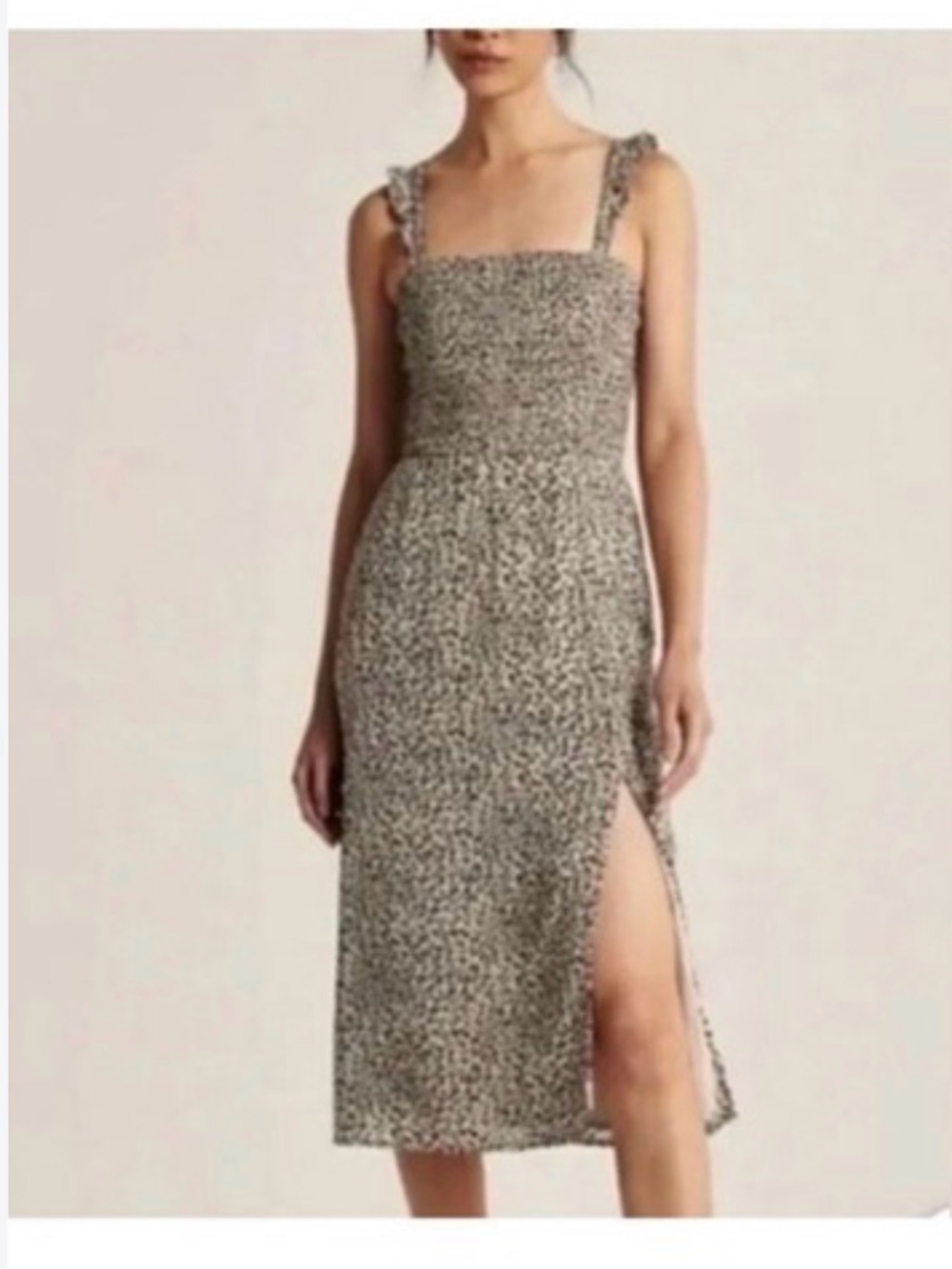 Abercrombie & Fitch Smocked Ruffle Strap Leopard Print Tank MIDI Dress